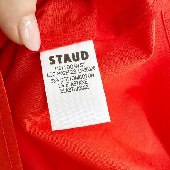 Staud Mini Phare Draped Poplin Cotton Dress Cayenne Red Size 6 Summer Party - Picture 6 of 8